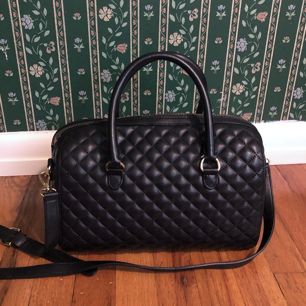 Black Quilted Leather Satchel